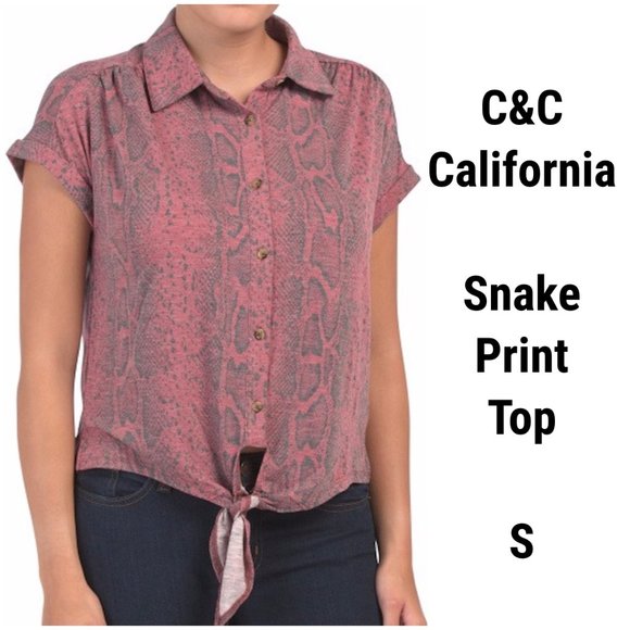 C&C California Top Blouse Shirt Snake Animal Print Slub Knit Button Front S NEW - Picture 1 of 11